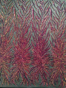 FEATHERS -  Design Sequins Embroider 4 Way Stretch Mesh Fabric By The Yard - Picture 1 of 3