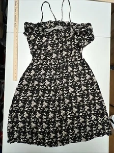 Forever 21 Dress Large Spaghetti Strap Flowy Elastic Waist Birds Black Tan - Picture 1 of 15