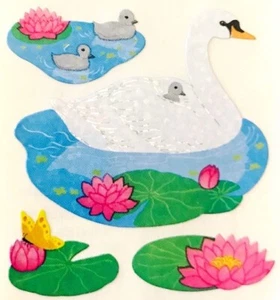 Glitzernder Schwan, Schwäne Sandylion Aufkleber - 1 Quadrat ~VINTAGE~ - Bild 1 von 1