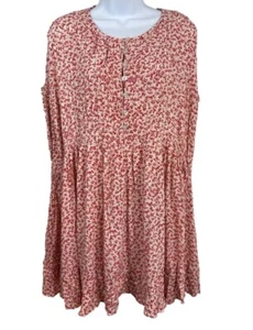 Free People Tunic Top Or Mini Dress XS Boho Red Ditsy Floral Over Sized Flowy - Picture 1 of 10