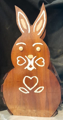Wooden Easter Bunny Basket Hand Made/Painted Slatted StainedSealed 11 x 8.5 x 8" Cover