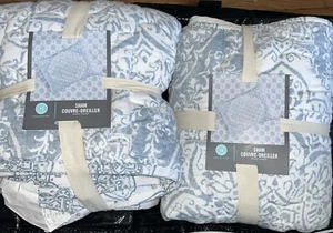 Set Of 4 Martha Stewart Collection Medallion Matelasse Standard Shams Blue - Picture 1 of 1