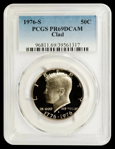 1976 S Proof Kennedy Half Dollar Clad 50C PCGS PR69 DCAM Cover