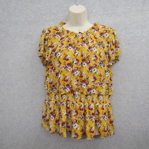 SO It Is Top Girl's L Yellow Short Sleeve Shirt Blouse Round Neck Flowy Pullover - Picture 1 of 9