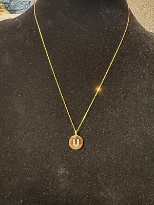 Collar Colgante Disco Diamante Inicial Letra “U” Oro 14k 18”, Regalo Deslumbrante Foto 1 de 4