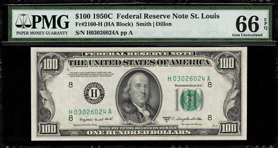 1950C $100 Federal Reserve Note - St. Louis - FR. 2160-H - PMG 66 EPQ - TOP POP - Image 1 of 2