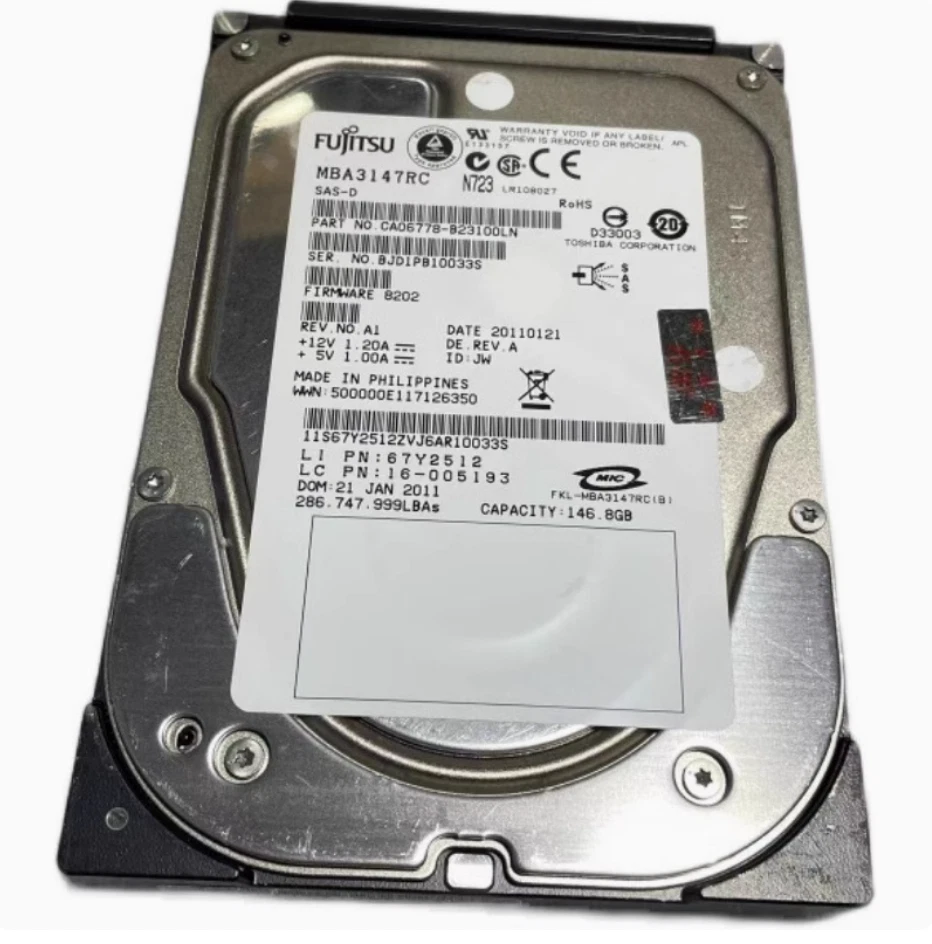 Genuine Fujitsu IBM 147GB 3.5" 15K SAS HDD MBA3147RC CA06778-923100LN 67Y2512 - Image 1 of 2