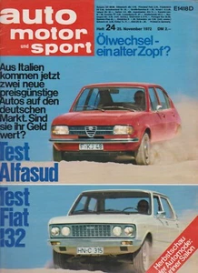 auto motor sport Heft 24 November 1972 Alfasud Fiat 132 BMW 3,0 CSL Fiat 126 - Bild 1 von 2