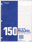 Mead, Wide, Ruled Notebook Paper, 10 1/2“x8" (150) sheets ~Free USA Ship