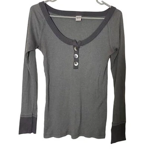 BKE Thermal Henley Top Women’s M Gray Long Sleeve Button Neck Ribbed Canada Y2K - Bild 1 von 8