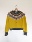 Eribe Fair Isle Cardigan SIZE SMALL 100% Wool Button Up Knit Multicolour Yellow