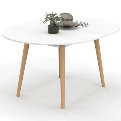 Table à manger extensible ronde ANGELA 4-8 personnes blanc pied bois 110 - 150 c - Photo 1/4