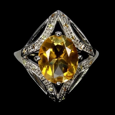 925 Sterling Silver Ring Oval Citrine 9x7mm Sapphire Gemstone Jewelry Size 8.5 - Image 1 of 4
