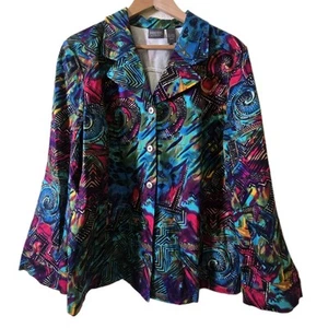 Additions By Chico's Blazer Damen XL 3 Geometrisch Mehrfarbig Langarm Kunst - Bild 1 von 4