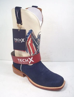 Twisted X Mens 7 D Navy Flag Eagle Tech X Suede Western Cowboy Boots Square Toe - Image 1 of 4