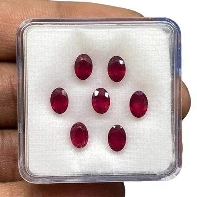 7 Pcs Natural Mozambique Ruby 5 Cts Oval 6x4mm Rich Red Loose Gemstones Lot - Image 1 of 4