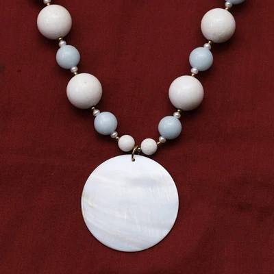 QVC Lee Sands Gemstone & White Coral Necklace w/ Shell Pendant - Image 1 of 4