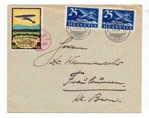 SUIZA 1924 CUBIERTA AÉREA CON ETIQUETA DE VUELO SOLOTHURN - Imagen 1 de 2