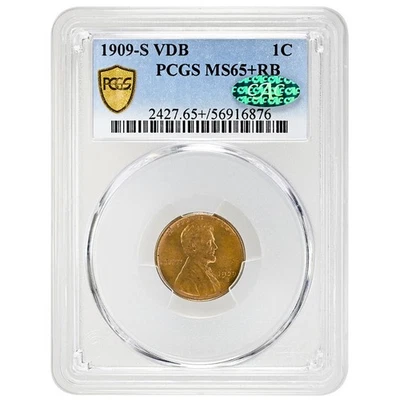 1909-S VDB 1C Lincoln Cent (Wheat Reverse) PCGS MS65+RB CAC Rare Coin - Image 1 of 4