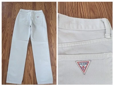 复古 Guess Super High Rise 90 年代锥形妈妈直牛仔裤象牙色奶油沙 28 — 第 1/4 张图片