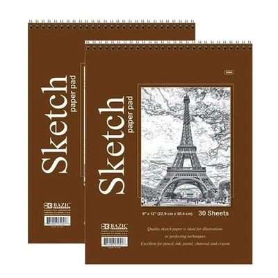 Almohadilla de dibujo para cuaderno de bocetos BAZIC 30 hojas 9" X 12" en espiral superior, paquete de 2 Foto 1 de 4