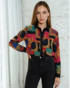 Top donna Alfred Dunner semi trasparente a foglia taglia 14 rosso nero maniche lunghe poli - Foto 1 di 15