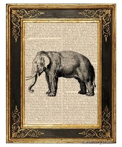 Impresión de arte de elefante en página de libro vintage oficina en casa colgante de pared decoración regalos - Imagen 1 de 3