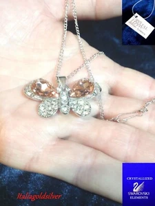 Collana Donna Argento SWAROVSKI Farfalla Cristalli Originali Gioielli oro Sposa - Foto 1 di 6