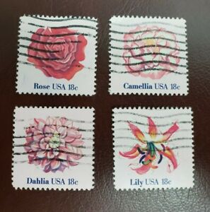 US STAMPS SCOTT# 1876-1879 Used- 18c FLOWERS FREE SHIP   1980 