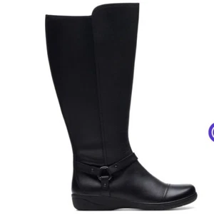 Clarks schwarz Leder Cheyn Lindie Harness hohe Reitstiefel Größe 8 - Bild 1 von 13