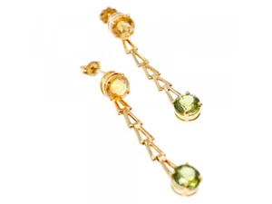 14K YELLOW GOLD HELIODOR & TSAVORITE EARRINGS - Picture 1 of 8