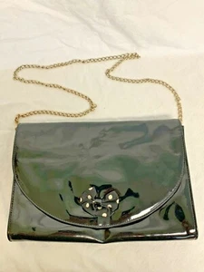 Vintage Susan Reade Black Patent Leather Purse Handbag Polka Dot Bow Chain Strap - Picture 1 of 7