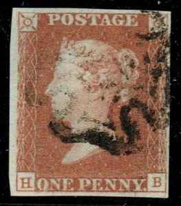 1841 1d Red Black Plate 9 HB 4m MX Variety Double H Very Fine Used Cat. £210.00 - Picture 1 of 1