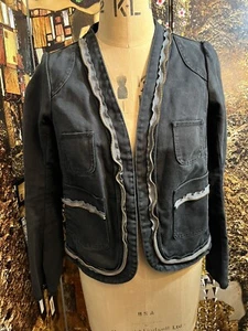 Sonia Rykiel- Black 100 % Cotton Waist Length Jacket-with Zip Detail-Size 12 - Picture 1 of 12