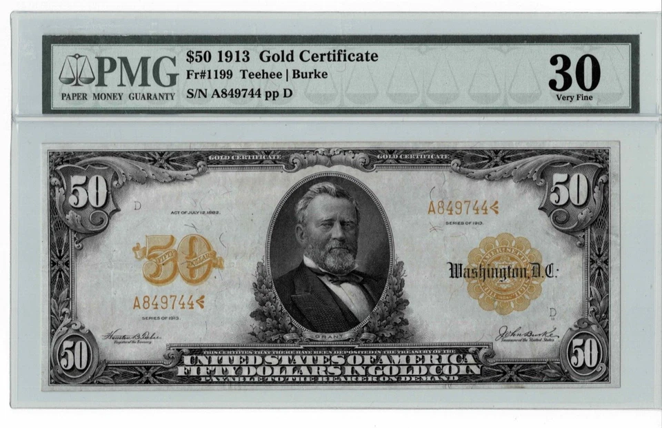 1913 $50 Gold Certificate- Fr. 1199--Teehee/Burke--PMG Very Fine 30 - Image 1 of 4