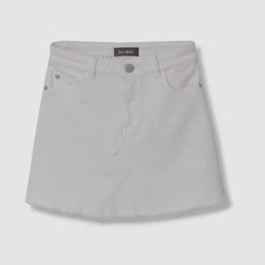 $49 DL1961 Kid's Girl's White Logo Jenny Raw-Edge Denim Mini Skirt Size 12 - Picture 1 of 3
