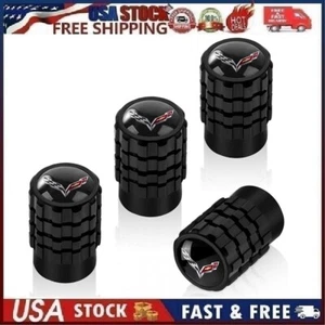 4PCS Metal Car Tire Valve Caps Valve Stem Cover Compatible with Corvette Black 5 - Picture 1 of 13