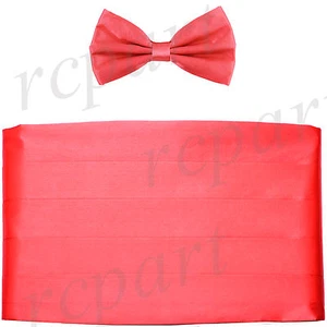 New Vesuvio Napoli 100% Silk Cummerbund and Bowtie Set Formal Wedding Prom Coral - Picture 1 of 3