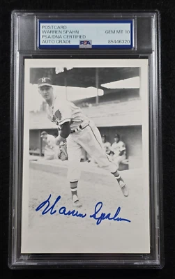 WARREN SPAHN Signed Real Photo Postcard-HOF-MILWAUKEE BRAVES-PSA 10 Auto - Image 1 of 4