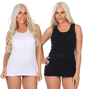 2-12-er Pack Damen Unterhemd Top Achselhemd schwarz weiss Baumwolle 36-58 S-3XL - Bild 1 von 4