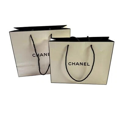 CHANEL Bundle of 2 Paper Shopping/Gift Bags Two Sizes Black/White Authentic - Image 1 of 4