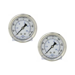 2 PACK LIQUID FILLED PRESSURE GAUGE 0-1500 PSI, 2.5" FACE, 1/4" BACK MOUNT WOG - Picture 1 of 4