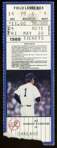 Baseball Ticket New York Yankees 1988 Oakland A's 5-20 7 - Picture 1 of 1
