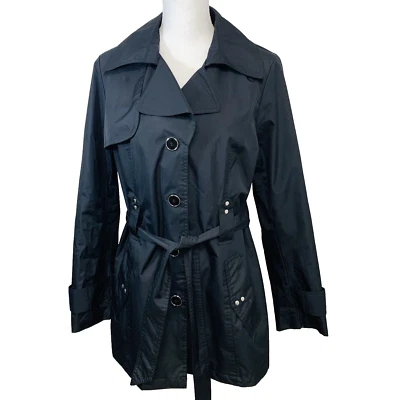 Chaqueta Domadora Climática Mujer Mediana Negra Bolsillos Cinturón Forrado Viaje Informal Trabajo Foto 1 de 4