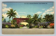 Coral Gables FL, Granada Entrance, Linen Florida c1947 Postcard