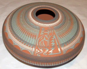 NAVAJO INDISCHE KERAMIK VASE! MICHAEL CHARLIE! 10" DURCHMESSER! WIEDERHOLUNGSMUSTER! - Bild 1 von 13