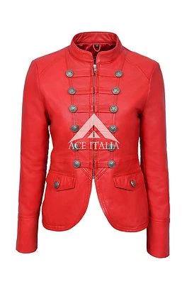 'VICTORY' Ladies RED Military Parade Style Soft Real Napa Leather Jacket 8976 - Image 1 of 4