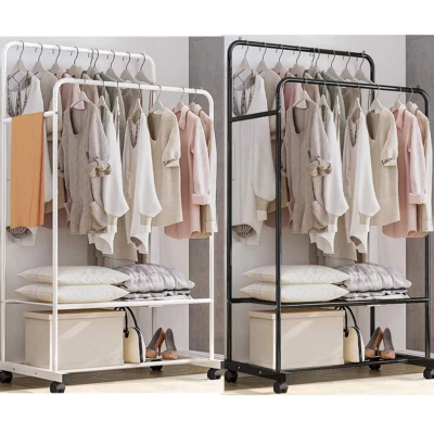Mobil Kleiderschrank Weiß Schwarz Kleiderständer Metall Garderobenständer Stabil - Bild 1 von 4