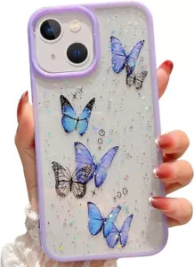 Cute Butterfly Shockproof Shiny Case Cover Women Girls For iPhone 13 / iPhone 14 - Picture 1 of 4