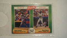 1992 French's Baseball Cards Sealed Hangtag Pack, 3 Cards Puckett/Bonds top card